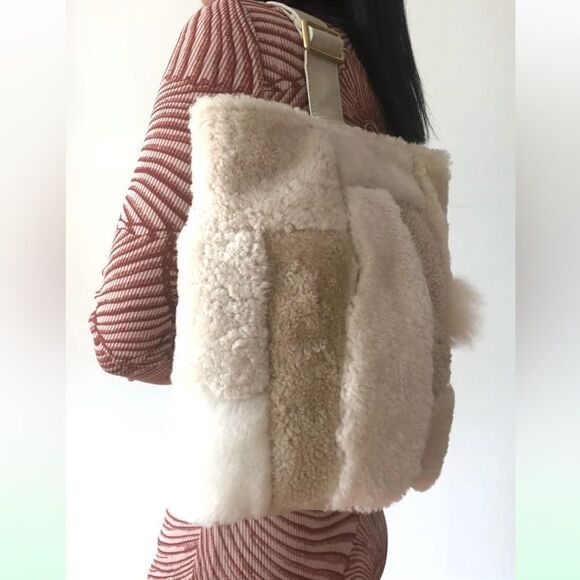 Primecut Shearling Shapes Patchwork Sling Bag NWT - Picture 3 of 14